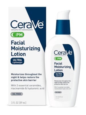 CeraVe PM Facial Moisturizing Lotion | Night Cream with Hyaluronic Acid and Niacinamide | Ultra-Lightweight, Oil-Free Moisturizer for Face | 3 Ounce